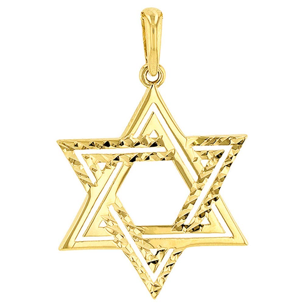 Solid 14k Yellow Gold Textured Elegant Jewish Star of David Charm Pendant