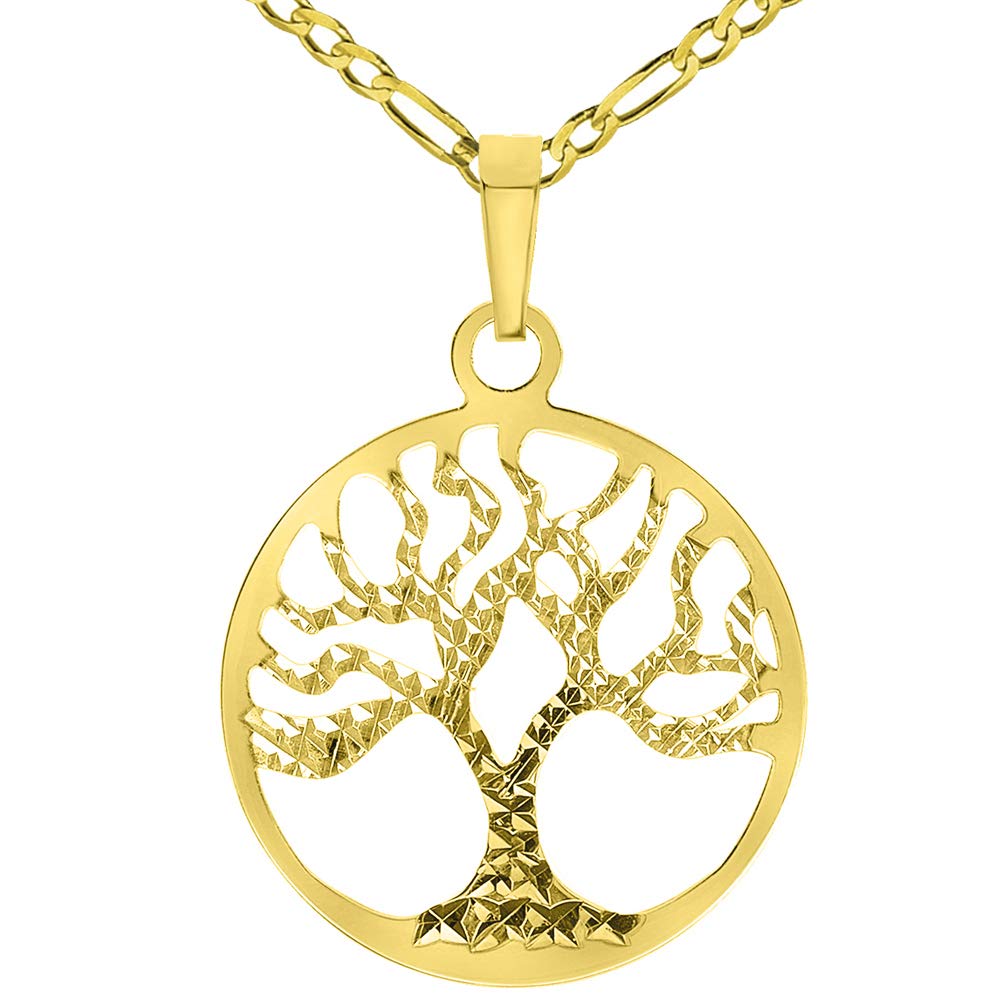 Gold Round Tree Of Life Pendant Figaro Necklace