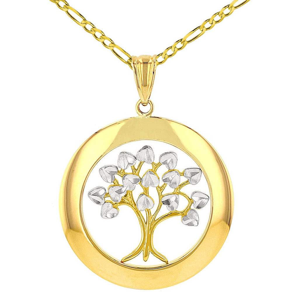 14K Yellow Gold Round Tree of Life Figaro Necklace