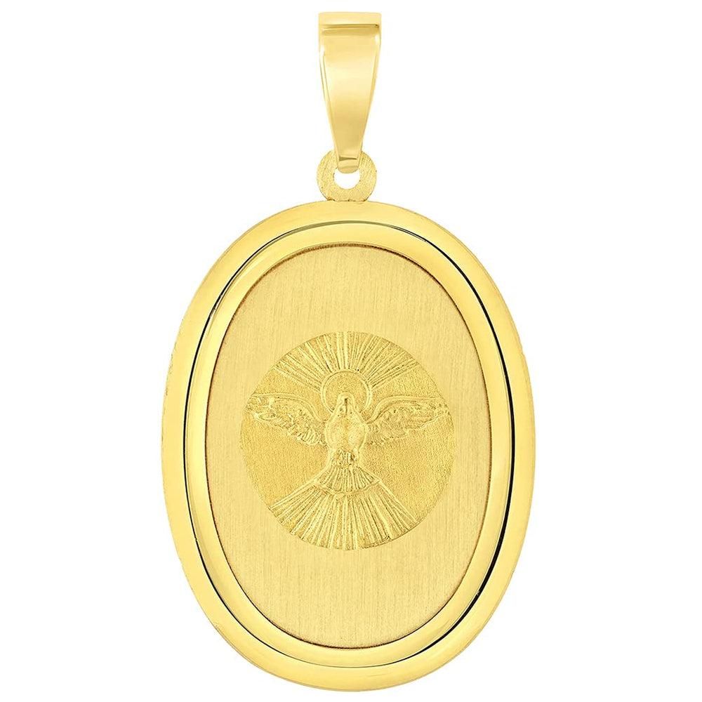 14k Yellow Gold Holy Spirit Dove Religious Oval Medal Pendant (1")