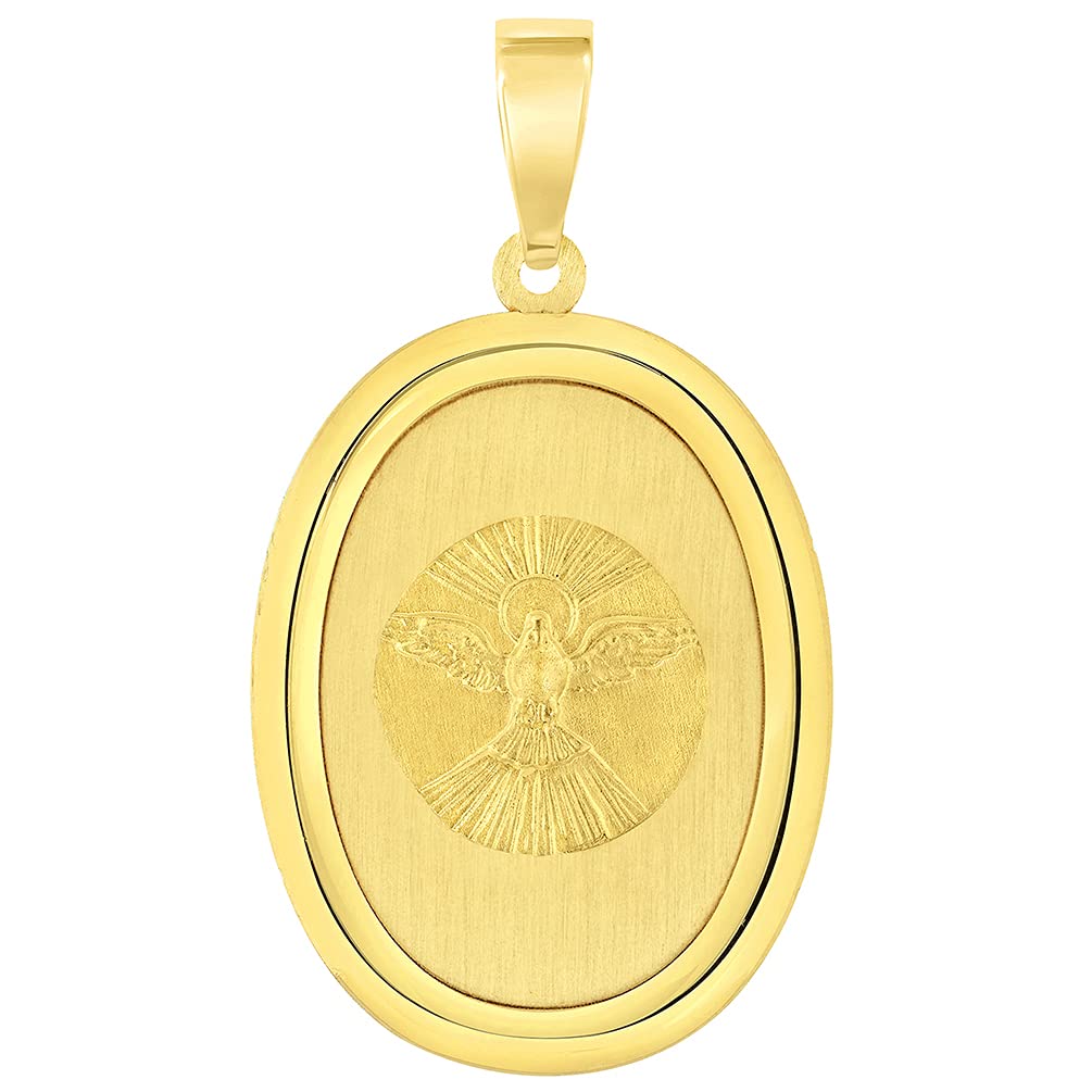 14k Yellow Gold Holy Spirit Dove Religious Oval Medal Pendant (1")
