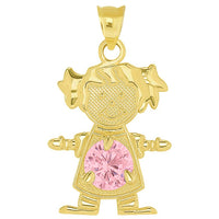 Load image into Gallery viewer, Solid 14k Yellow Gold Little Girl Charm Pendant with Cubic Zirconia Birthstone
