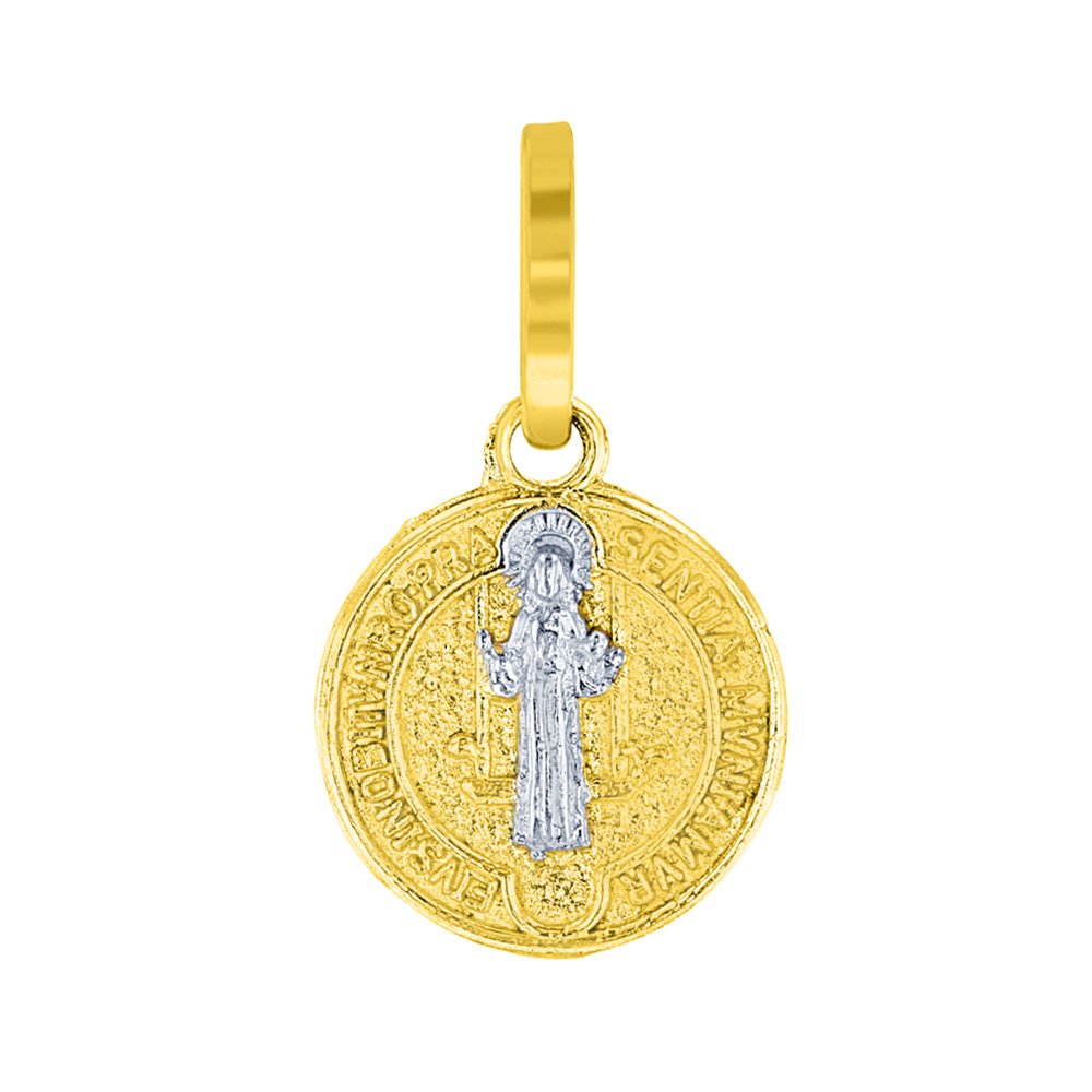 Solid 14K Yellow Gold St Benedict Medal Religious Saint Charm Pendant