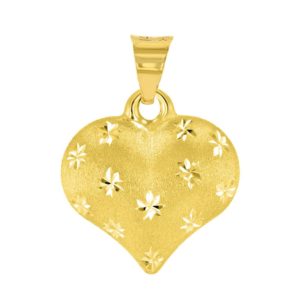 Polished 14K Yellow Gold Satin Heart with Star Texture Charm Pendant