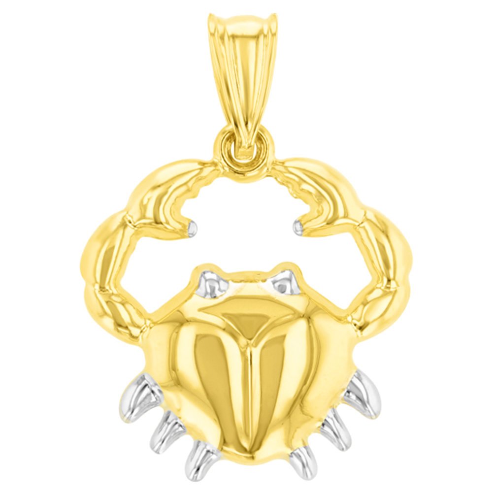 High Polish 14K Gold Cancer Zodiac Sign Pendant Crab Charm - Yellow Gold