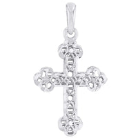 Load image into Gallery viewer, 14k White Gold Textured Filigree Christian Orthodox Cross Charm Pendant Necklace
