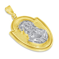 Load image into Gallery viewer, 14k Yellow Gold Crown of Thorns Jesus Christ Medallion Scripted God Bless Us Pendant with Figaro Chain Necklace
