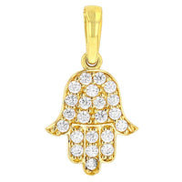 Load image into Gallery viewer, Solid 14K Yellow Gold Cubic Zirconia Hamsa Hand of Fatima Charm Pendant Necklace
