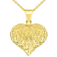 Load image into Gallery viewer, 14k Yellow Gold Sparkle Cut Puffed Heart Charm Pendant Necklace
