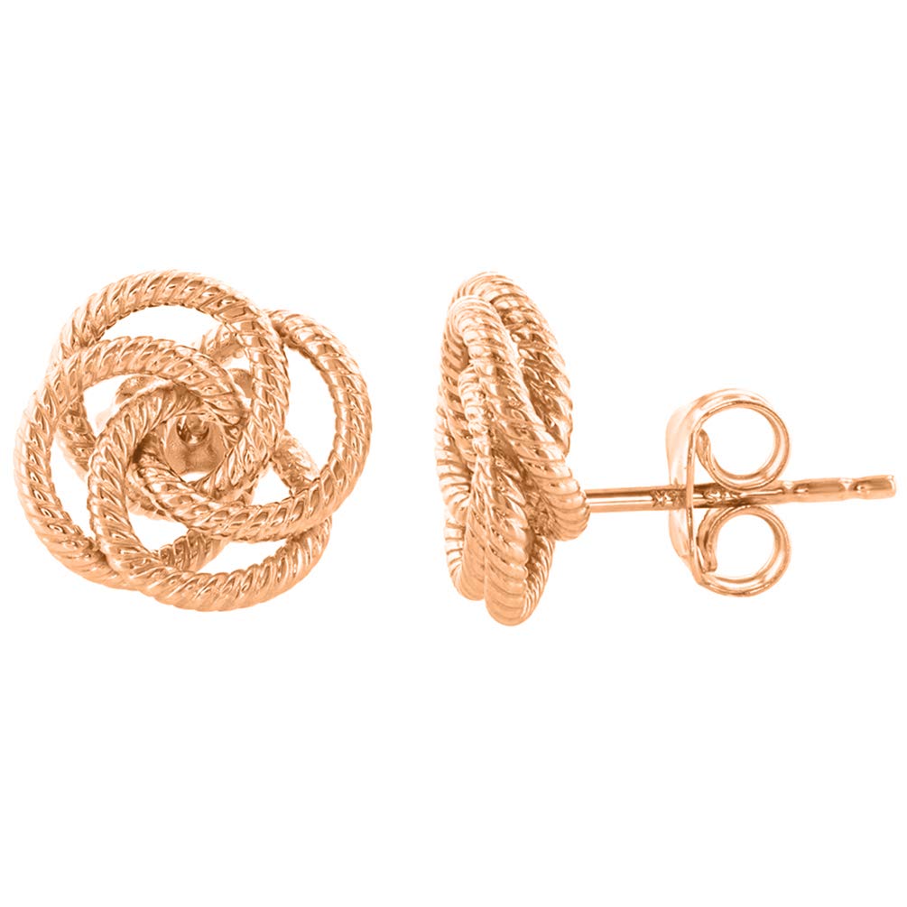14K Rose Gold Twisted Love Knot Stud Rope Earrings