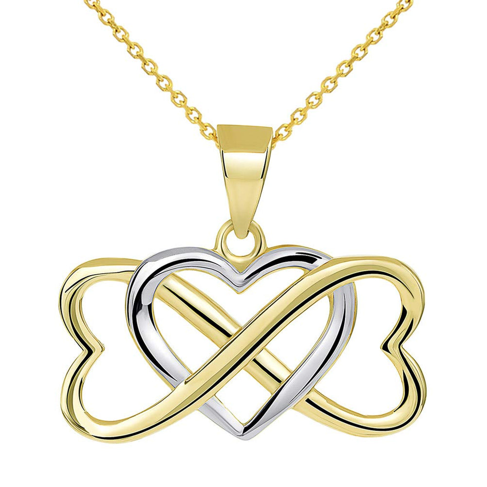 14k Yellow Gold Two Tone Interlocking Triple Heart Infinity Love Symbol Pendant Necklace