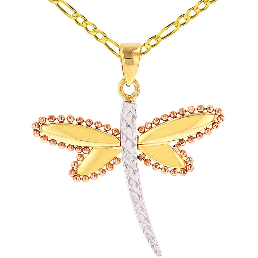 14K Yellow Gold and Rose Gold Milgrain Dragonfly