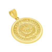 Load image into Gallery viewer, 14k Yellow Gold Aztec Mayan Sun Calendar Medallion Pendant with Curb Chain Necklace
