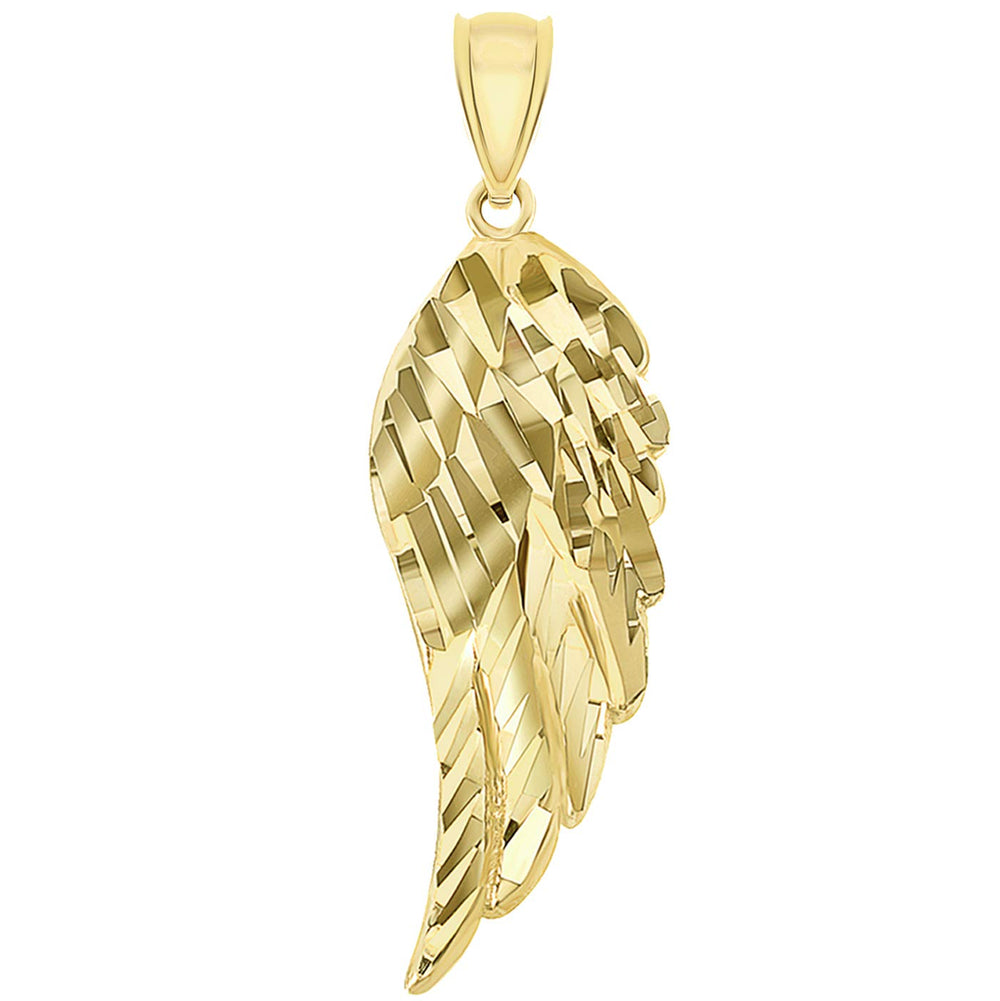 Solid 14k Yellow Gold Textured D/C Angel Wing Pendant (56.5 mm x 18 mm)