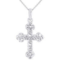 Load image into Gallery viewer, 14k White Gold Textured Filigree Christian Orthodox Cross Charm Pendant Necklace
