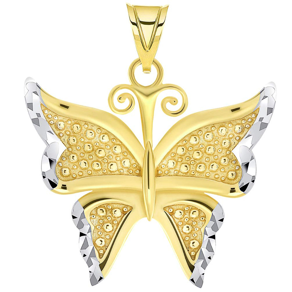 14k Yellow Gold Polished and Textured Two-Tone Butterfly Pendant