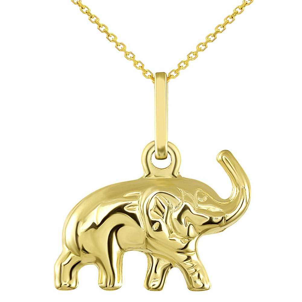 14K Yellow Gold Good Luck Elephant Charm Feng Shui Symbol Pendant Necklace