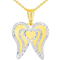 Load image into Gallery viewer, 14k Yellow Gold Engravable Personalized Heart with Angel Wings Pendant Necklace

