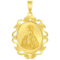 Load image into Gallery viewer, 14k Yellow Gold Elegant Ornate Miraculous Medal of Virgin Mary Pendant Necklace
