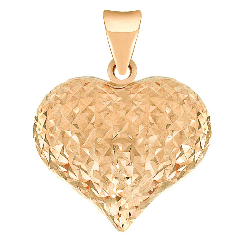 14k Rose Gold Sparkle Cut Puffed Heart Charm Pendant