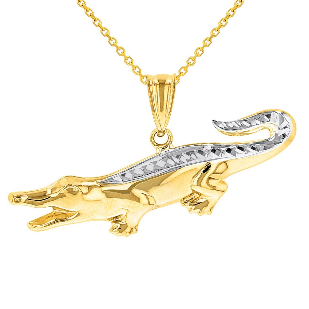 Gold Textured Alligator Pendant Necklace