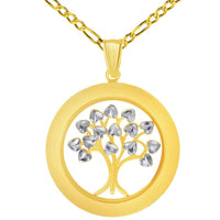 Load image into Gallery viewer, 14k Yellow Gold Round Two Tone Tree of Life Medal Pendant with Figaro Necklace
