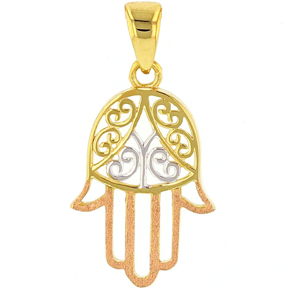 Jewelry America Solid 14K Gold Hamesh Hamsa Hand of Fatima with Filigree Charm Pendant