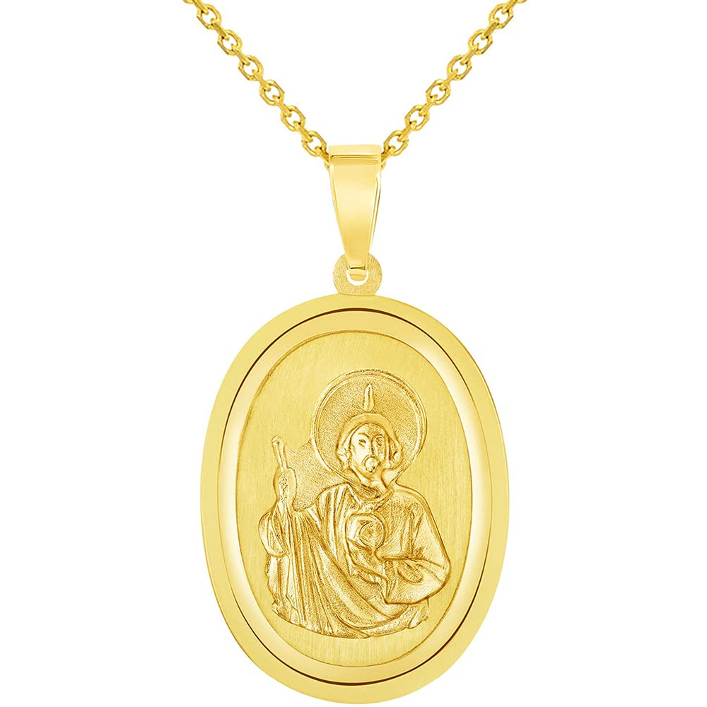 14k Yellow Gold Oval Miraculous Medal of Saint Jude Thaddeus the Apostle Pendant Necklace