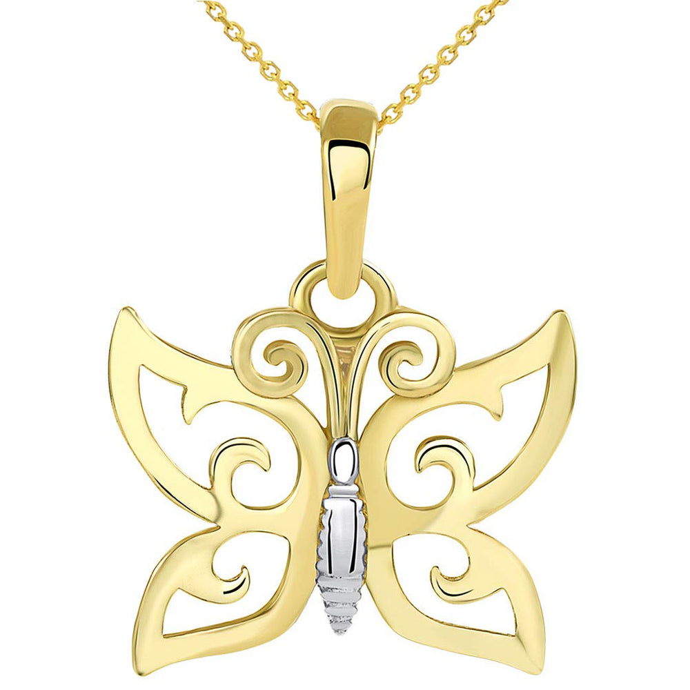 Solid 14k Yellow Gold Elegant Open Design Butterfly Charm Pendant Necklace