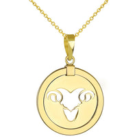 Load image into Gallery viewer, 14K Yellow Gold Reversible Round Ram Aries Zodiac Sign Pendant Necklace
