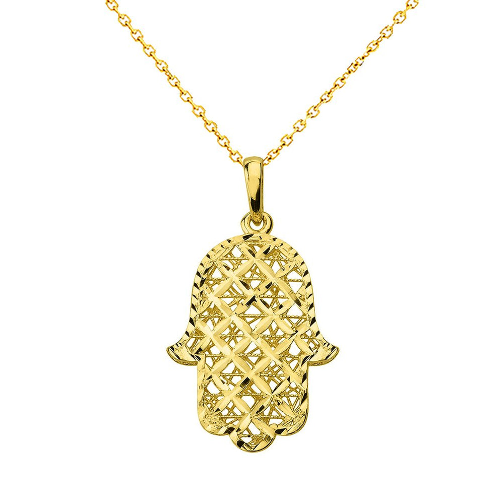 Jewelry America 14k Yellow Gold Textured Hamsa Hand of Fatima Charm Pendant Necklace