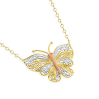 Load image into Gallery viewer, 14k Yellow Gold and Rose Gold Large Tri-Tone Butterfly Necklace with Lobster Claw Clasp
