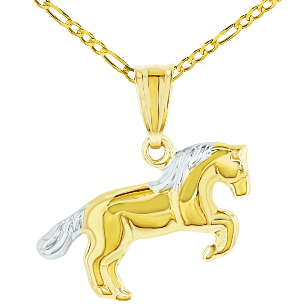 Polished 14k Gold Running Horse Charm Animal Pendant Necklace - Yellow Gold