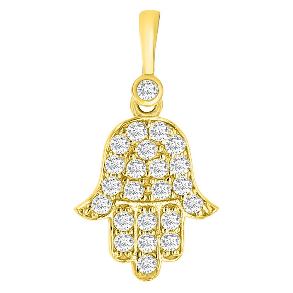 14k Yellow Gold Mini Hamsa Hand of Fatima Charm Pendant with Cubic Zirconia