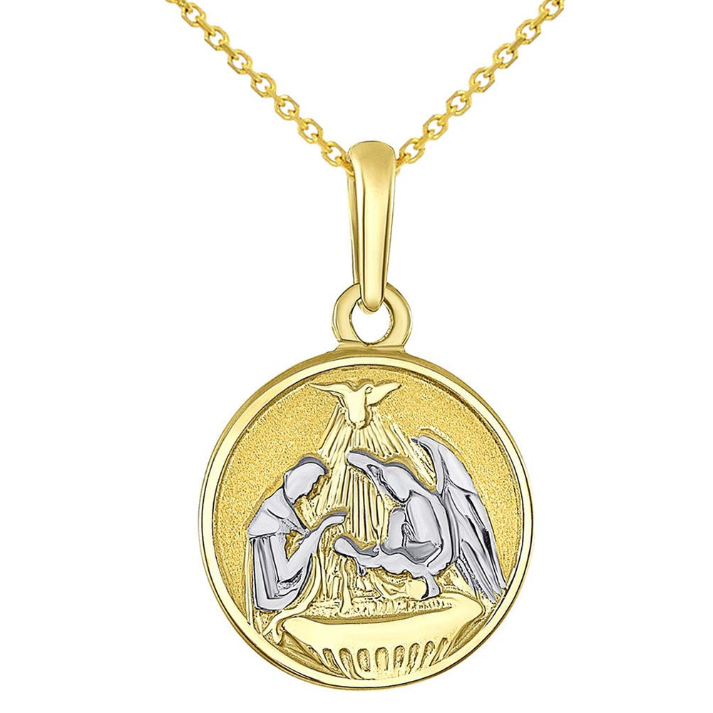 Solid 14k Yellow Gold Round Holy Spirit Baptism Charm Christening Pendant Necklace