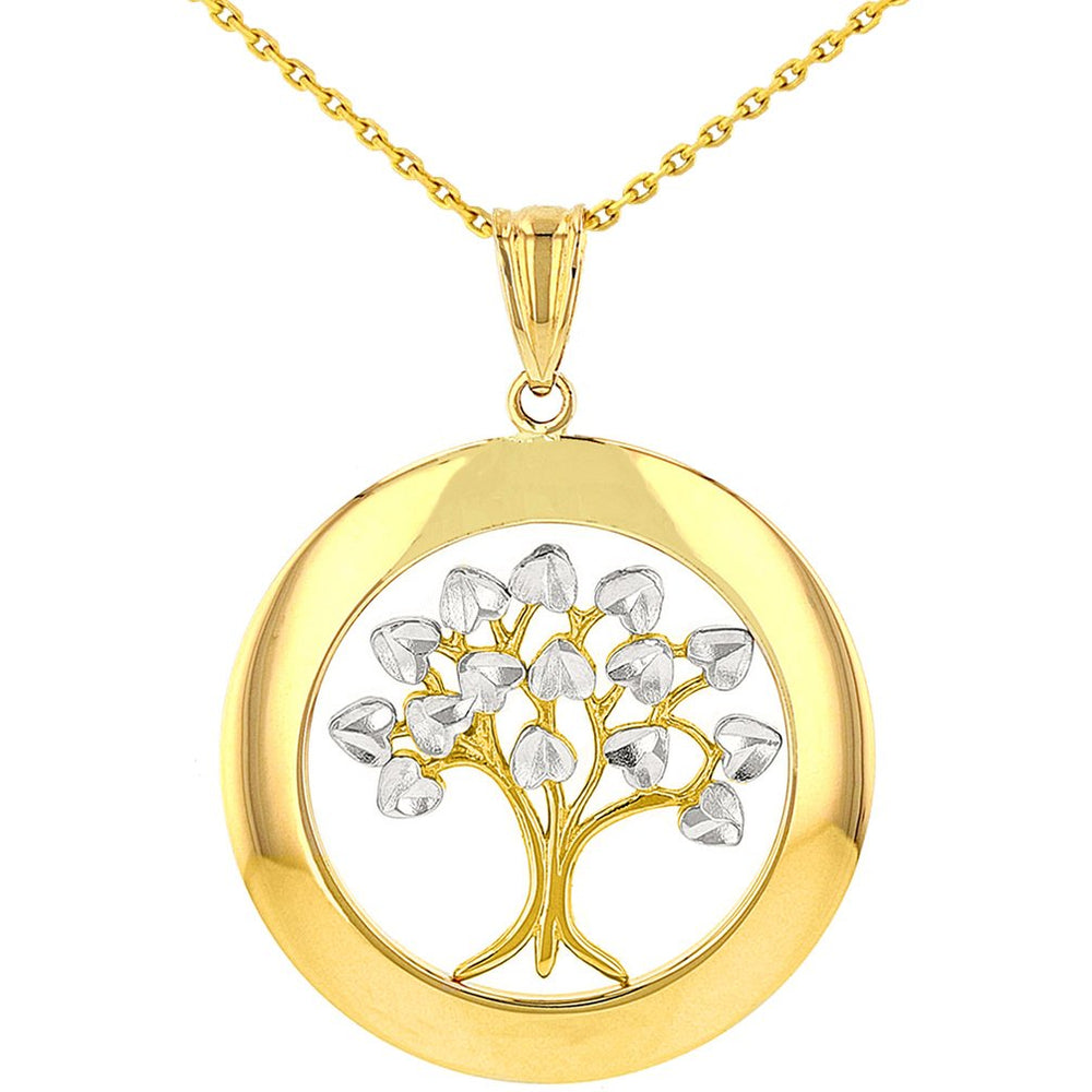 14K Yellow Gold Round Tree of Life Pendant Necklace