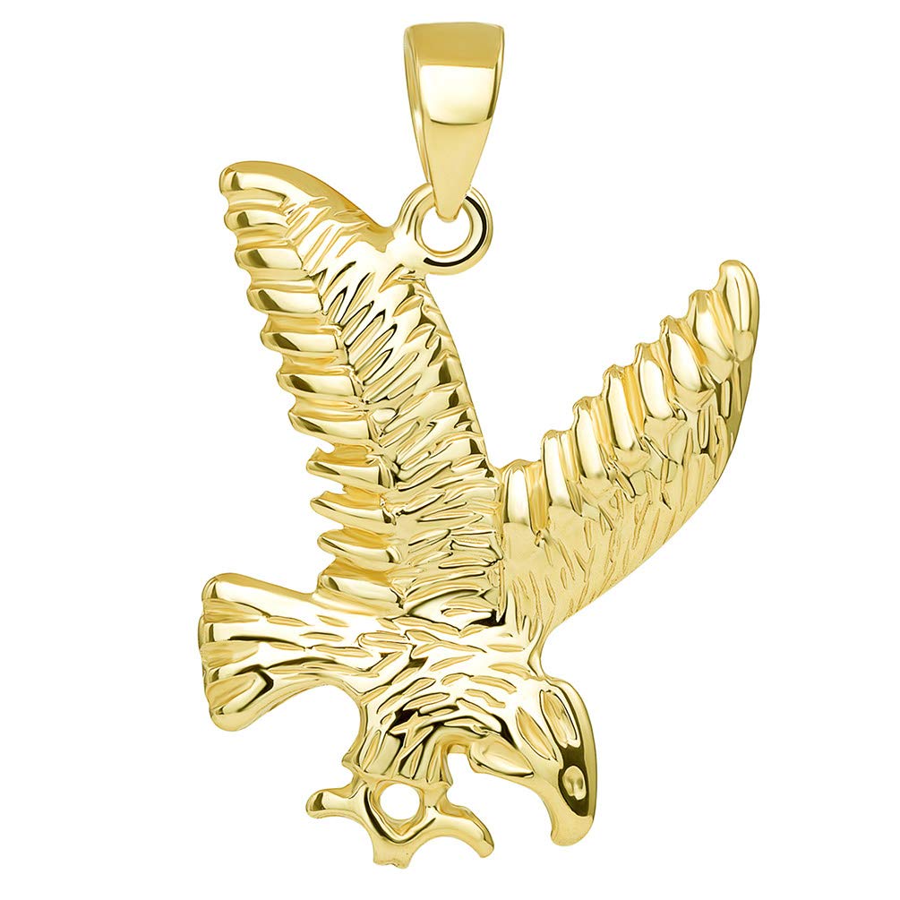 14k Solid Gold Soaring American Eagle Animal Pendant - Yellow Gold