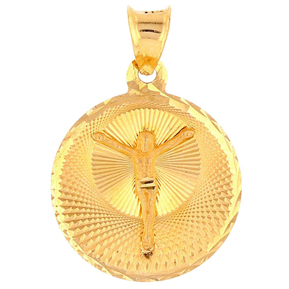 Religious by Jewelry America Textured 14k Gold Jesus Christ Crucifix Round Medallion Charm Pendant