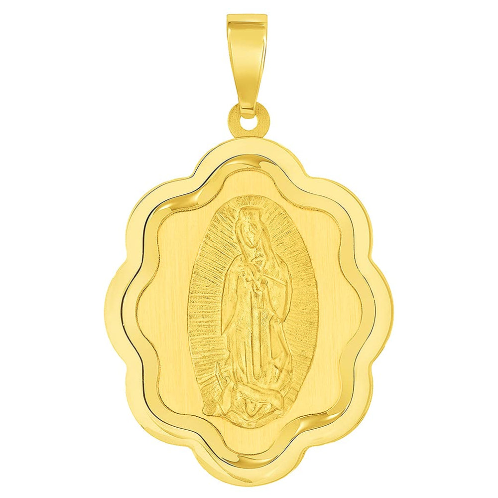 14k Yellow Gold Elegant Miraculous Medal of Our Lady of Guadalupe Pendant (1")
