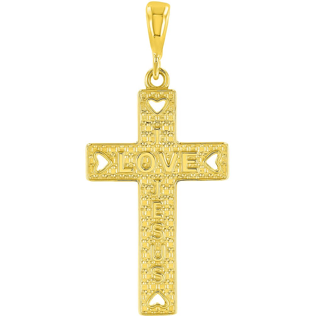 14K Yellow Gold I Love Jesus Cross Pendant