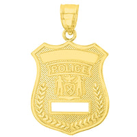 Load image into Gallery viewer, Solid 14K Yellow Gold Police Officer Badge Charm Pendant Necklace
