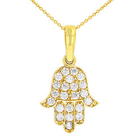 Load image into Gallery viewer, Solid 14K Yellow Gold Cubic Zirconia Hamsa Hand of Fatima Charm Pendant Necklace
