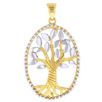 Load image into Gallery viewer, Jewelry America Solid 14K Two-Tone Gold Oval Tree of Life Pendant
