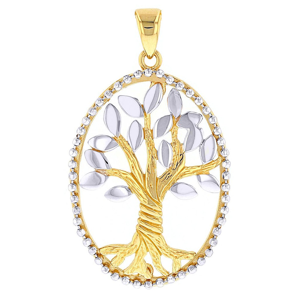 Jewelry America Solid 14K Two-Tone Gold Oval Tree of Life Pendant
