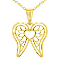 Load image into Gallery viewer, 14k Yellow Gold Open Heart with Angel Wings Pendant with Rolo Cable Chain Necklace
