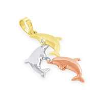 Load image into Gallery viewer, 14k Tri-Color Gold Dangling Three Dolphins Jumping Up Pendant
