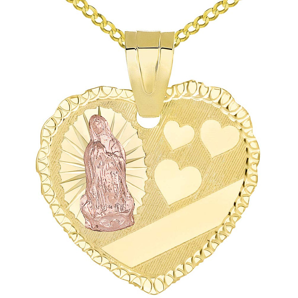 Heart Shaped Engravable Personalized Guadalupe Pendant Cuban Necklace