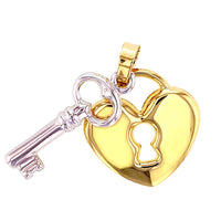 Load image into Gallery viewer, 14k Two-Tone Gold Heart with Lock and Key Charm Pendant
