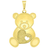 Load image into Gallery viewer, 14k Yellow Gold Teddy Bear Holding Heart Pendant with Rolo Cable Chain Necklace
