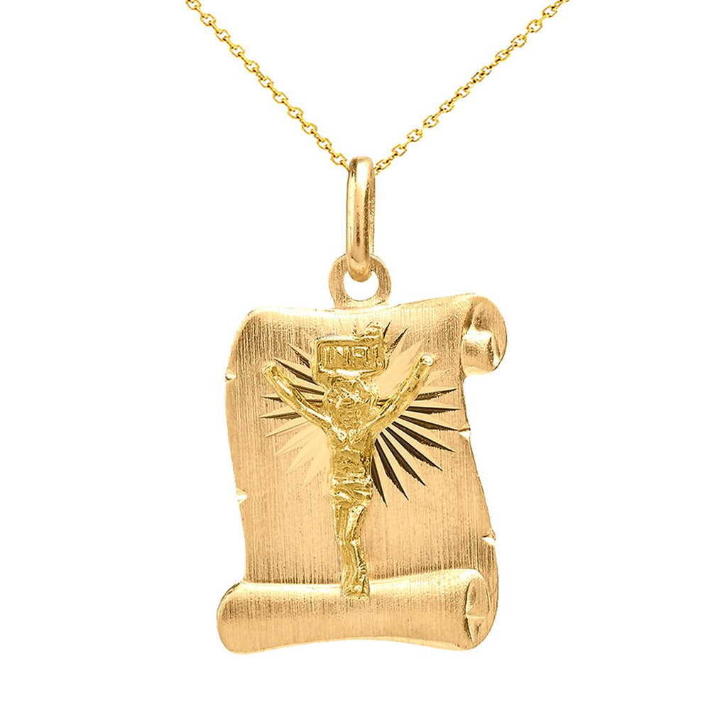 Jewelry America Solid 14k Yellow Gold Jesus Christ Scroll Pendant Necklace